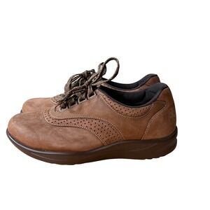 SAS Walk Easy Brown Leather Walking Shoes Womens 6.5 WW Wide Made in USA